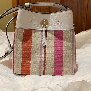 NWT Kade Spade Marti Striped canvas small bucket bag